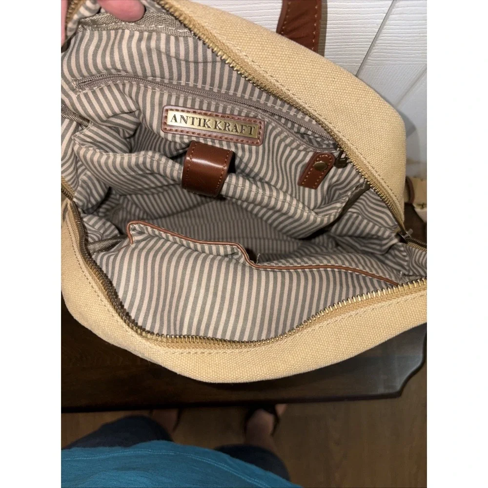 Antik Kraft Willa Canvas Backpack Tan 14" X 12" Multi Pockets - Picture 5 of 9
